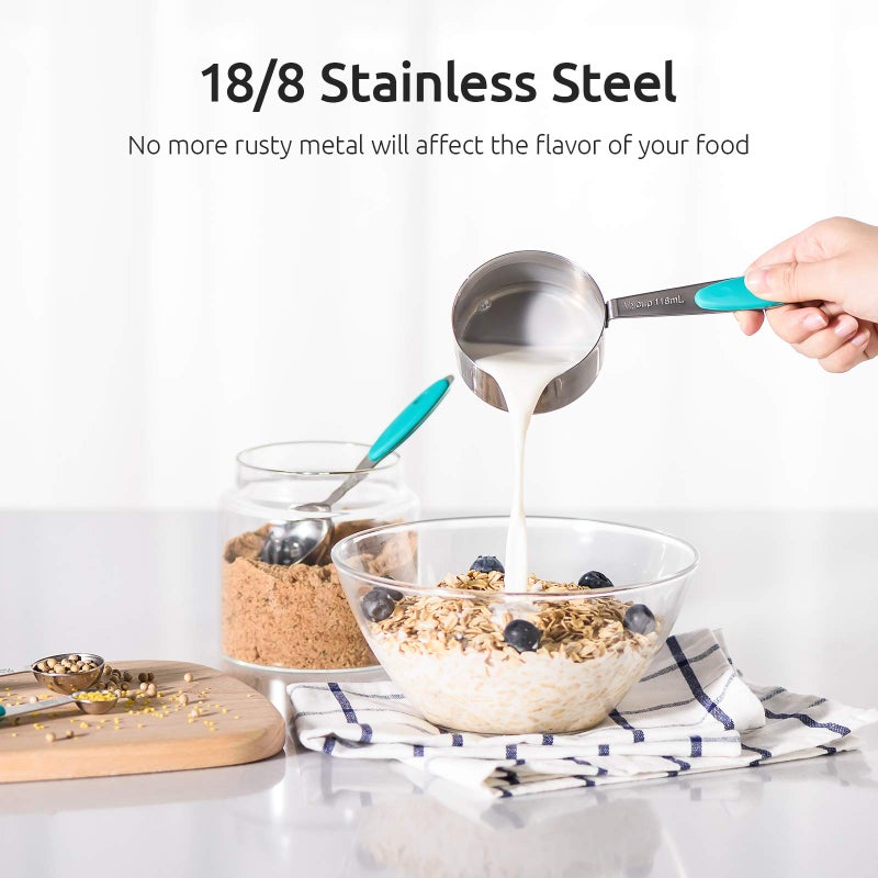 U-Taste Measuring Cups : U-Taste 18/8 Stainless Steel Measuring Cups and Spoons Set of 10 Piece, Upgraded Thickness Handle (Teal) - Image 3